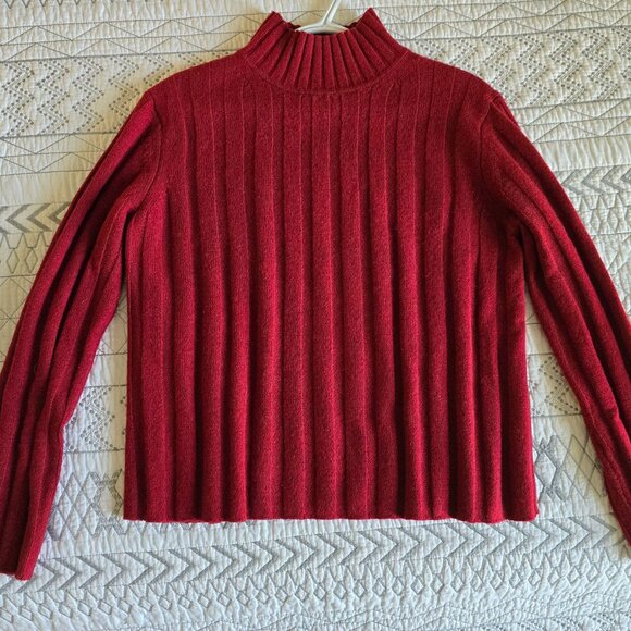 Banana Republic Wool Cashmere Red Turleneck cable knit sweater Size Sm EUC - Picture 1 of 4